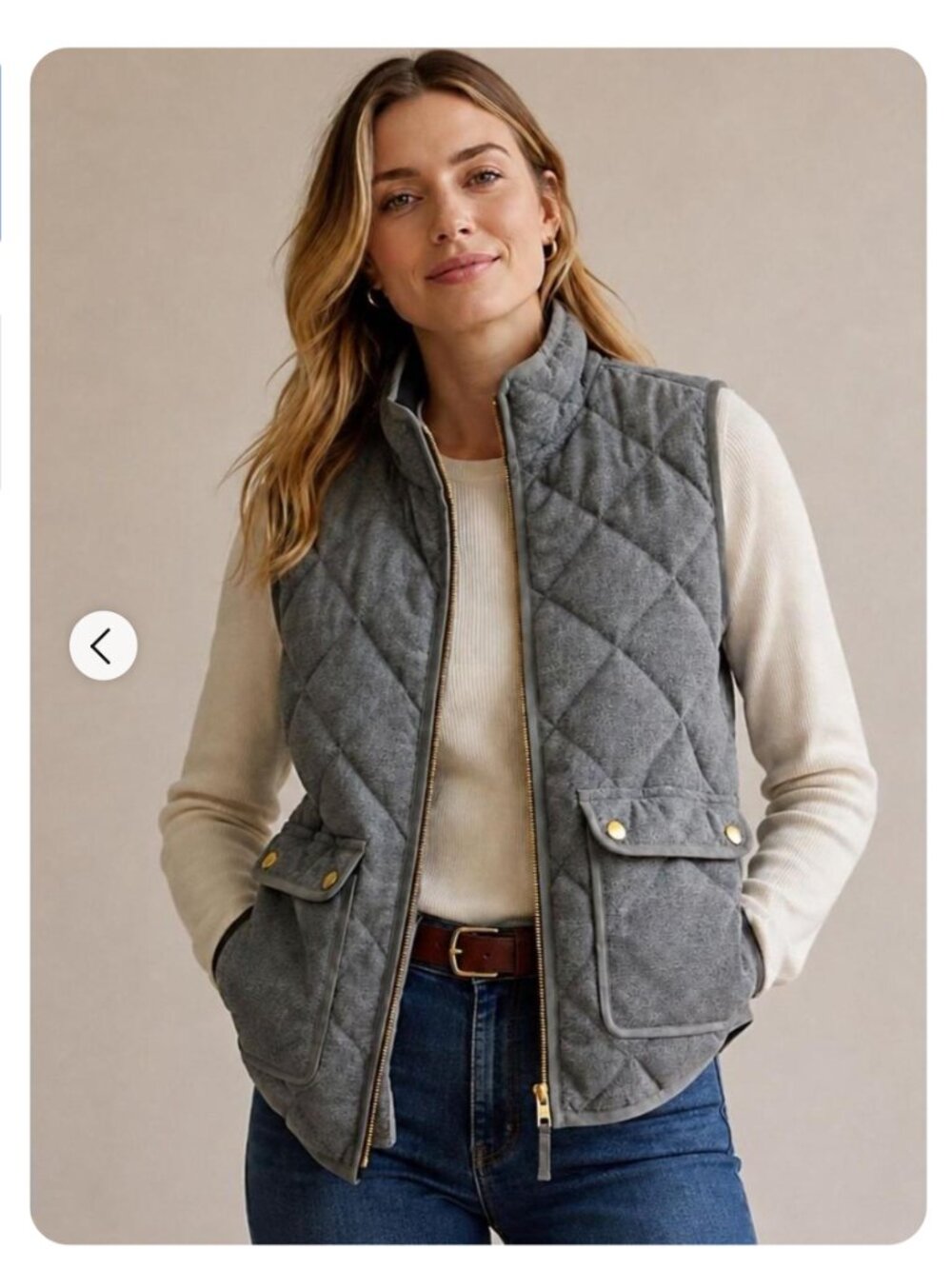J.Crew Brushed Flannel Gray Quilted Down Vest (XS)